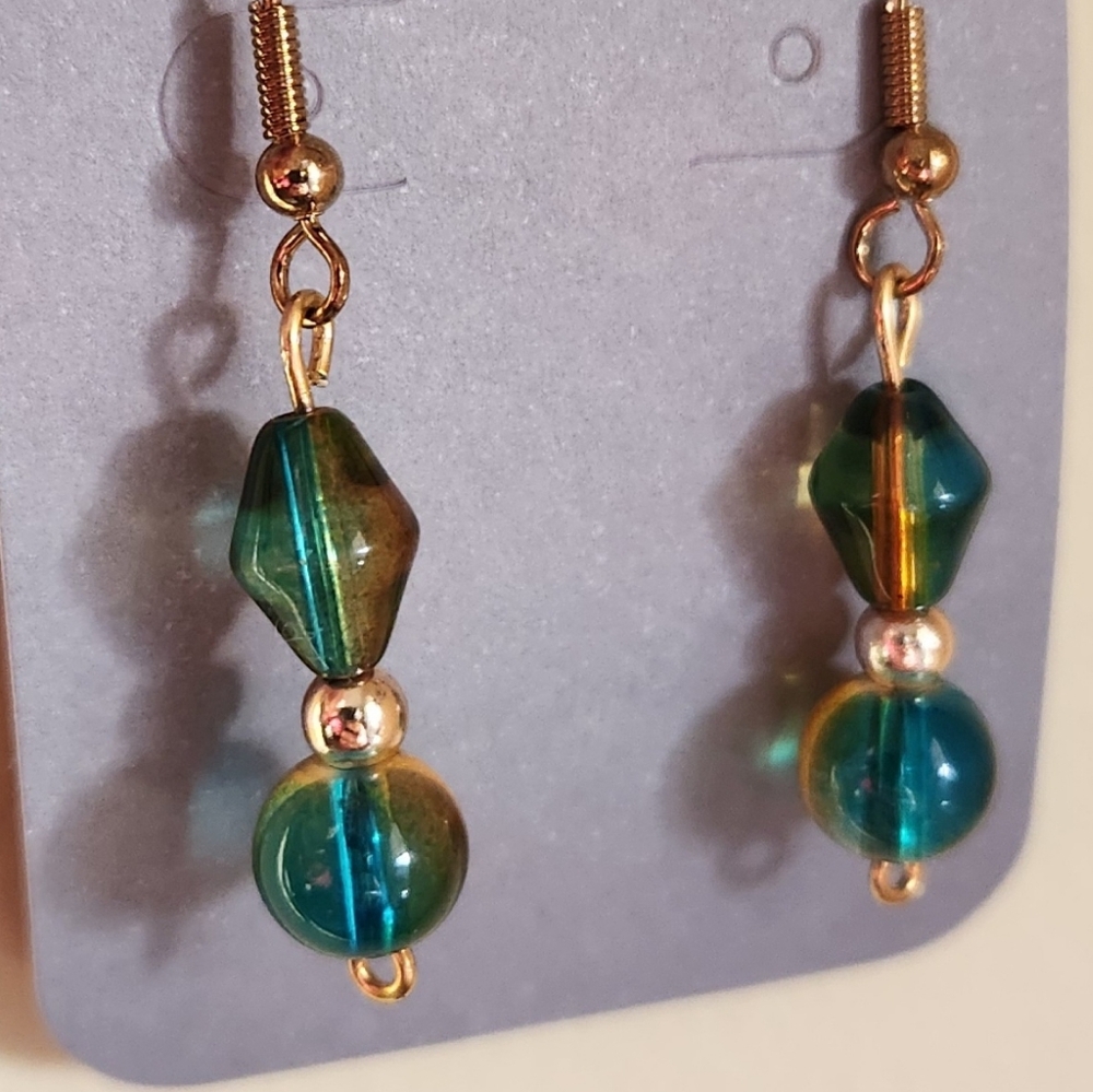 Funky Beachy Ombre Blue And Orange Glass Bead Earrings